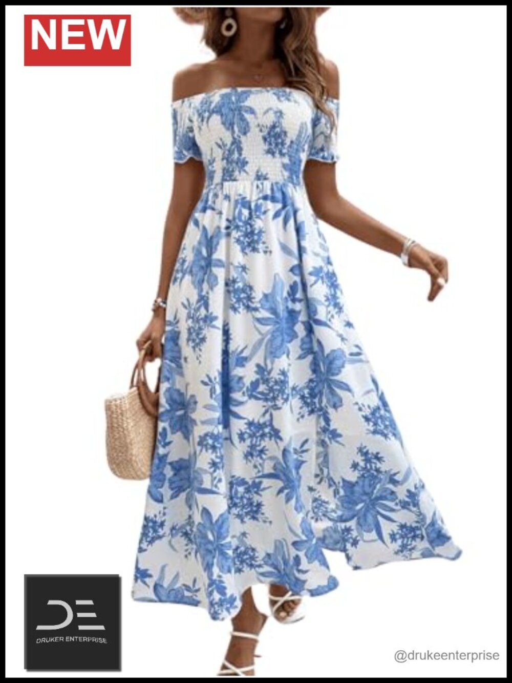 Ditsy Floral Off Shoulder Split Maxi A-Line Dress